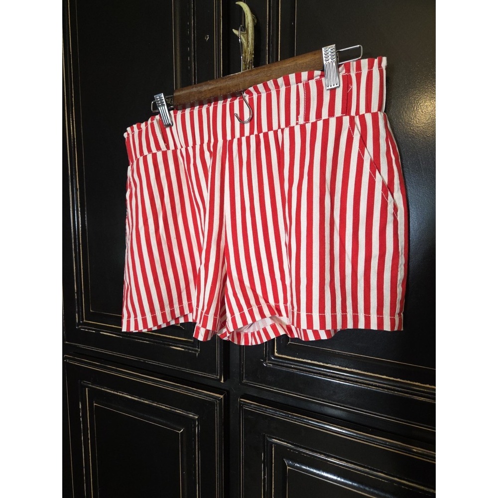 Kiss And Cry Women's Large Red Stripe Linen Blend Shorts,pockets, Summer...